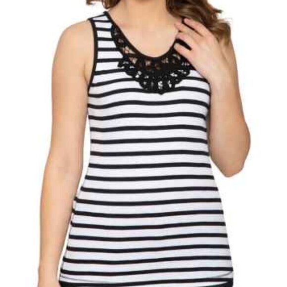 Like New, Ralph Lauren Nautical Stripe Crochet Lace Front Tank Top - Picture 2 of 11